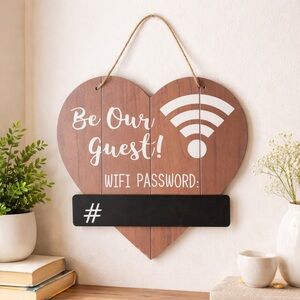 Be Our Guest WiFi Password Heart Wall Sign Rustic Decor